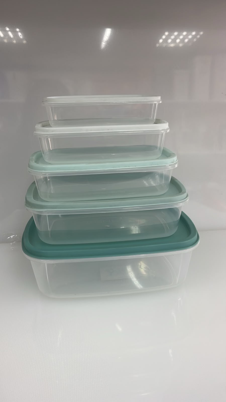 SET DE RECIPIENTES DE PLASTICO INCLUYE 5 RECIPIENTES CON TAPA. GRANDE- 20X14X7 CM 1600 ML - MEDIANO 1 18X12X6 CM 800 ML - MEDIANO 2 16X9X4 CM 400 ML - PEQUENO 1- 14X7X35 CM 210 ML - PEQUENO 2- 13X5X3 CM 100 ML.