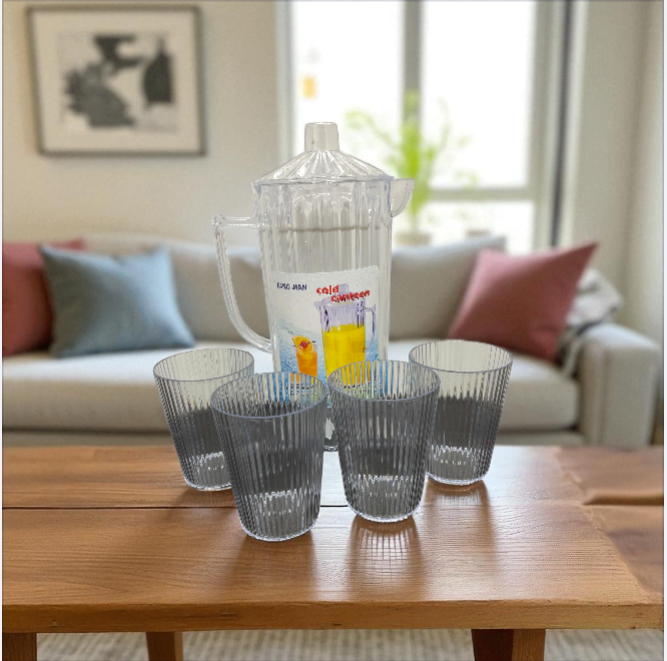SET JARRA ACRILICA 28CM 2L MAS 4 VASOS PB11-70