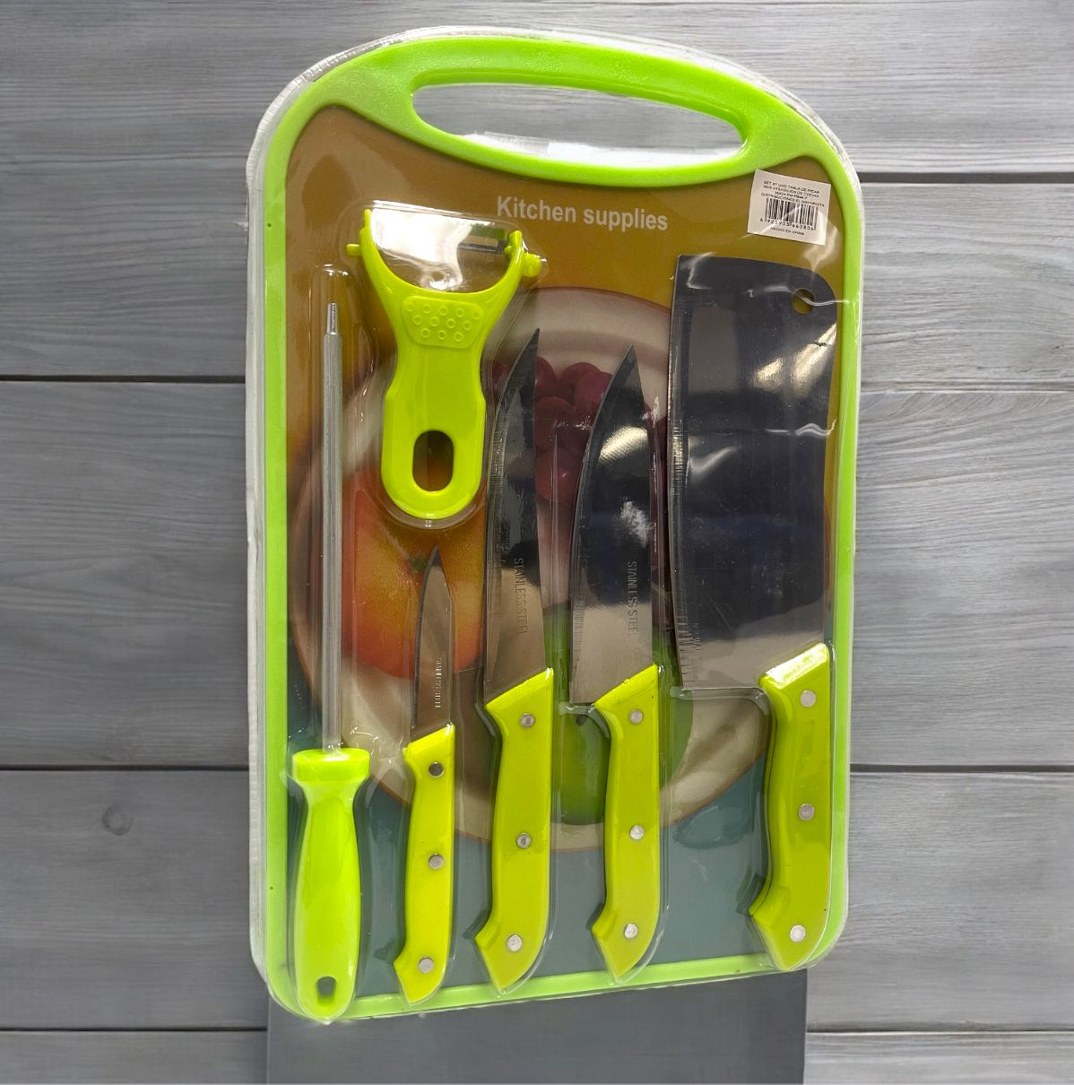 SET X7 UND TABLA DE PICAR MAS UTENSILIOS DE COCINA 38X24 CM PB44-7