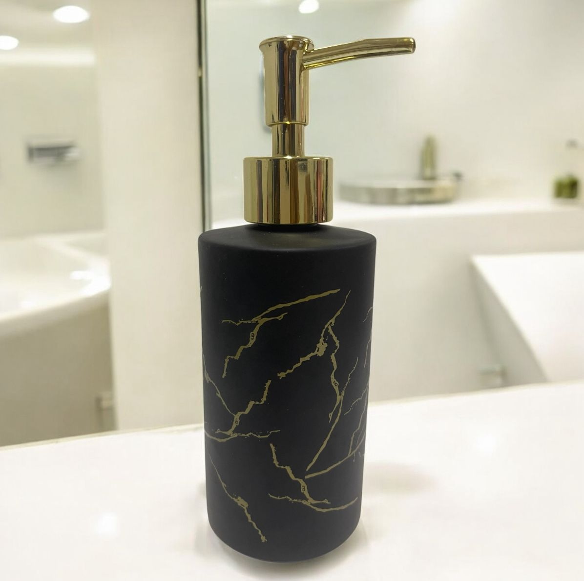 DISPENSADOR DE JABON DISENOS MARMOL BLACK 500ML 16X6 CM PB29-11