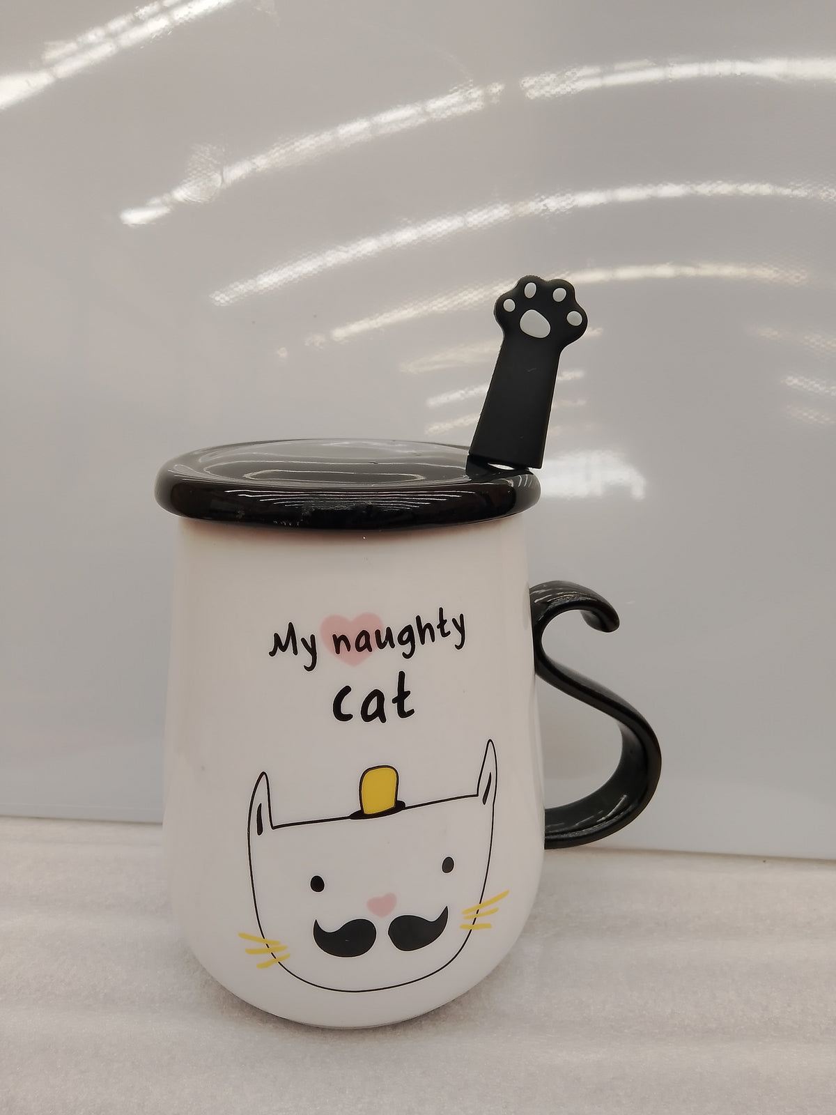 MUG MOUNTAIN CAT CON TAPA Y CUCHARA 13X7 CM 430 ML JM-231