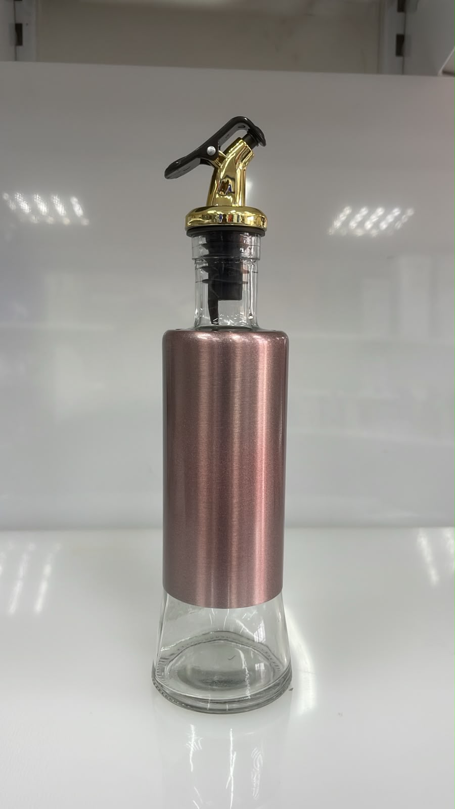 DISPENSADOR DE VIDRIO PARA COCINA DESIGN METAL PINK 26X6 CM 300 ML