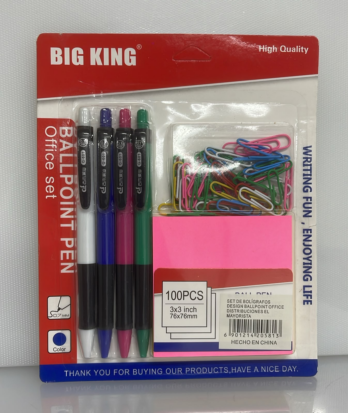 SET X3 DE BOLIGRAFOS DESIGN BALLPOINT OFFICE 4 BOLIGRAFOS 14 CM - CLIPS 40 UND - NOTAS ADHESIVAS POST-IT 100 UND 8X8 CM PL58-1