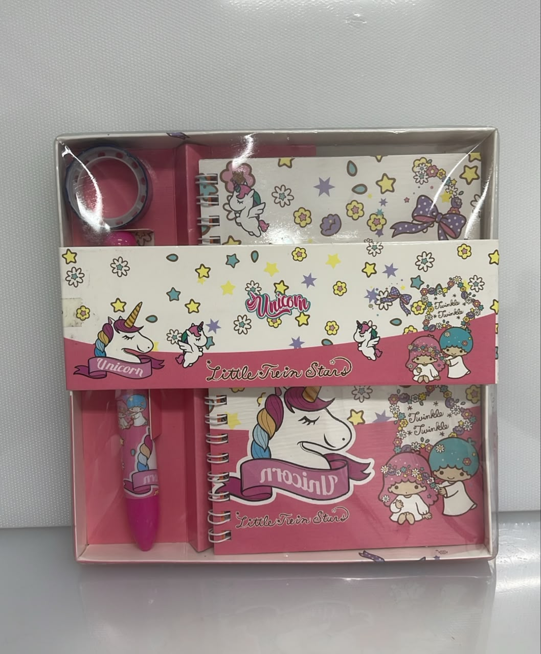 SET X3 DE CUADERNO CON BOLIGRAFO DESIGN UNICORN PINK 1 CUADERNO HOJA RAYADA 17X12 CM - 1 BOLIGRAFO - 1 CINTA DECORATIVA PL50-9