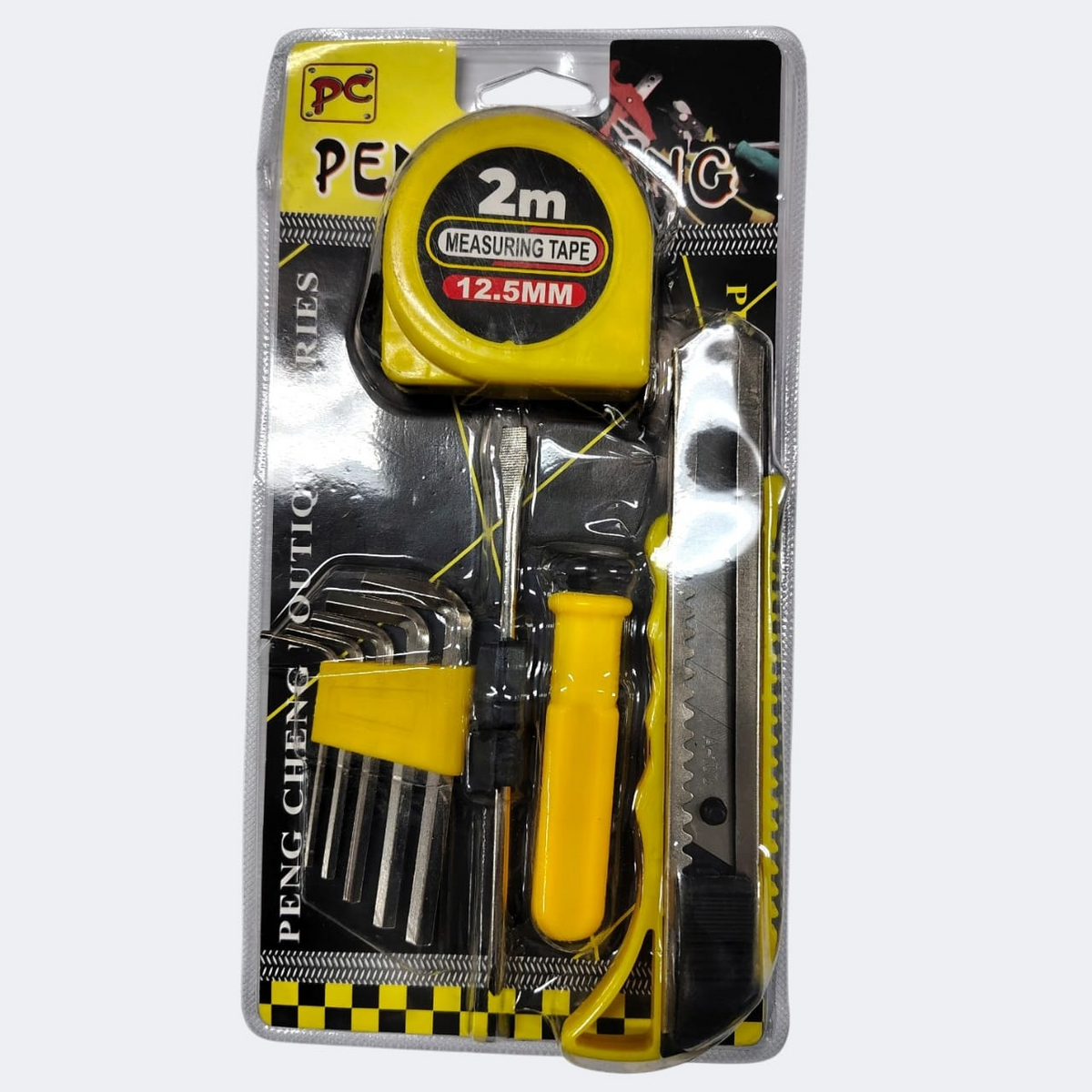 SET X9 DE HERRAMIENTAS 1CINTA METRICA DE 2 METROS - 1 CUTER 15 CM - 1DESTORNILLADOR 15 CM - JUEGO DE LLAVES ALLEN 6 PIEZAS PL06-16