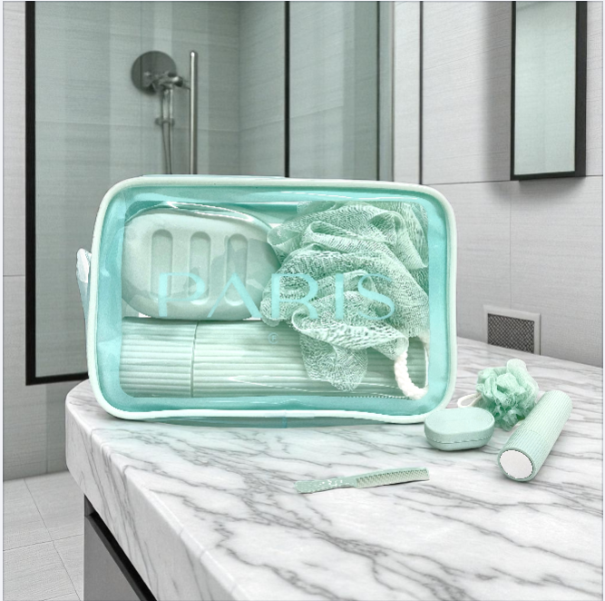 SET DE BANO CON ESTUCHE PLASTICO PARIS DESIGN