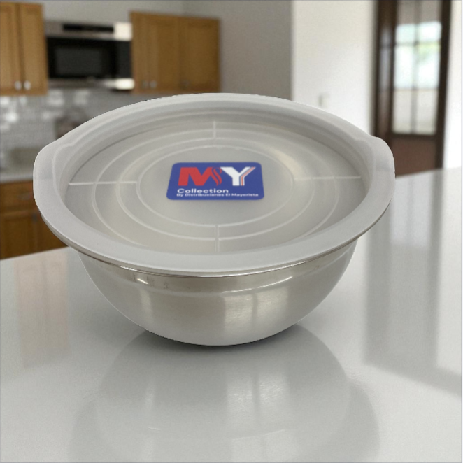 RECIPIENTE DE ACERO INOXIDABLE CON TAPA DE PLASTICO 28CM