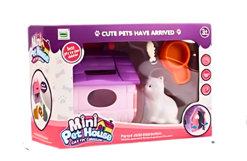 N6338-6688-810A.KIT.CASA.PARA.GATO.CUTE.PET.WORLD.INCLUYE.CASITA.DE.PLASTICO.-.PERRITO.DE.JUGUETE.-.PLATO.DE.COMIDA.-.JUGUETE.PARA.LA.MASCOTA