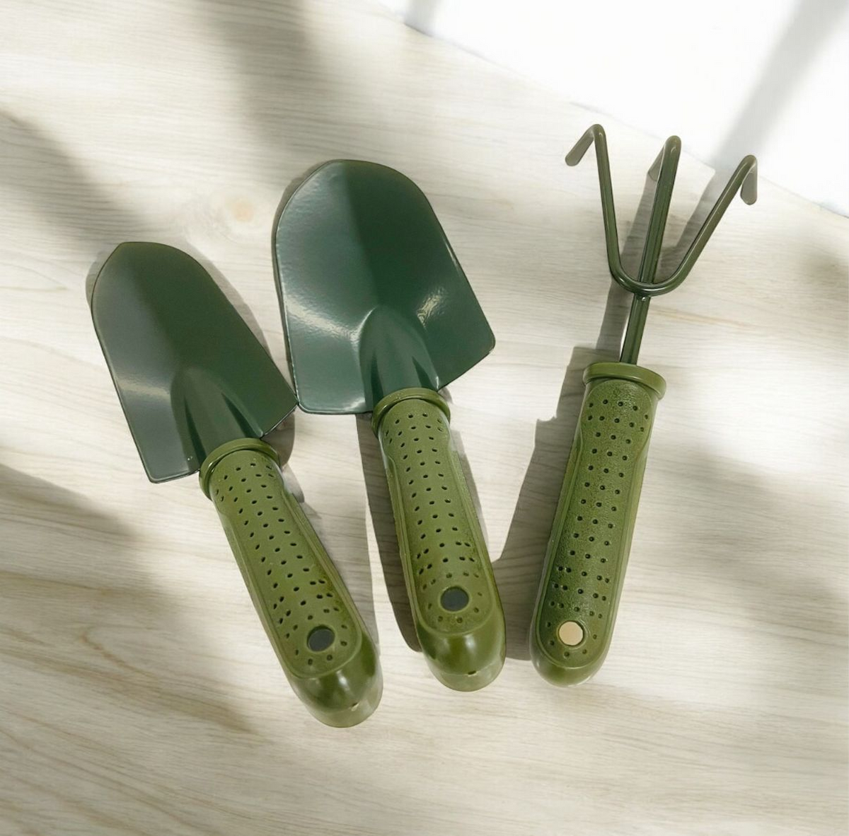 SET X 3 JARDINERIA PARK SL-6022 PALA DE PUNTA 25_7 CM RASTRILLO PEQUENO 23_8 CM PALA DE PUNTA 25_6 CM